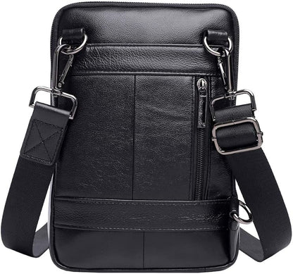 Hebetag Small Leather Sling Shoulder Bag Messenger Pack for Men Women Outdoor Travel Business
