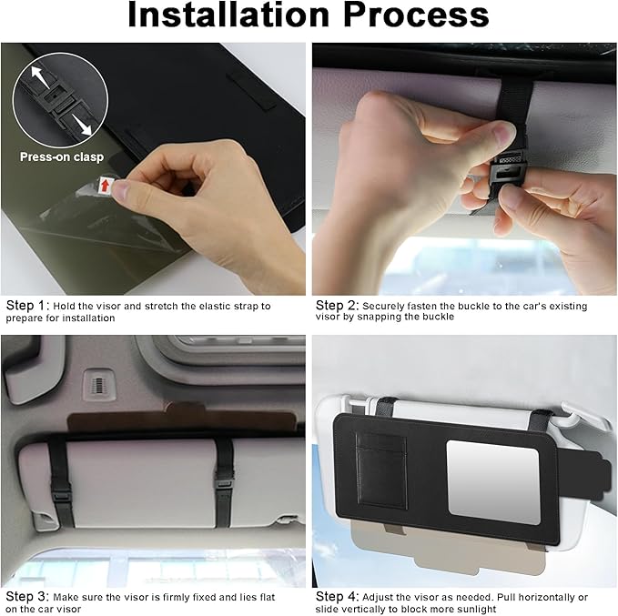 Car Visor Extender with Mirror & Polarized UV400 Lens – 2-in-1 Sun Blocker & Mirror – Retractable Anti-Glare Sunshade Attachment – Reduces Glare, UV, Fog & Snow – 13" Universal Fit – Safe Driving