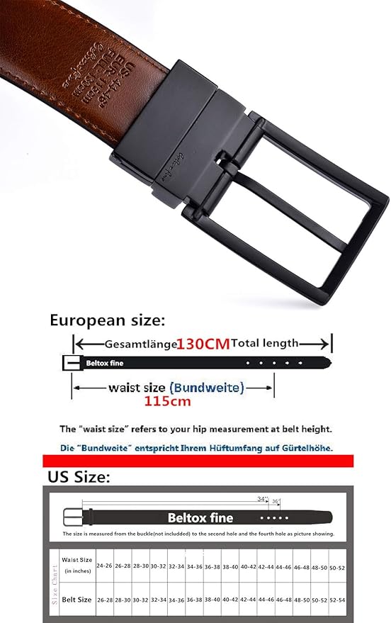 beltox fine Men's Dress Belt Leather Reversible 1.25" Wide Rotated Buckle Gift Box