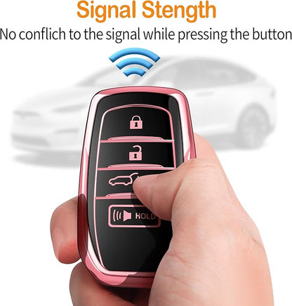 Sindeda for Toyota Key Fob Cover with Metal Keychain & Leather Strap for 2025-2026 Camry 4 Runner 2019-2026 Venza, Land Cruiser,2023-2026 Tacoma Grand Highlander,Corolla,bZ4X,4-5 Buttons(Pink)
