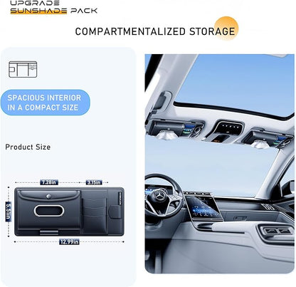 Tumecos Car Sun Visor Organizer with Tissue Holder, Auto Consoles Organizer with Sunglass Clip,Multi-Pocket Visor Accessories for Truck, SUV，Card/Pen/Driver's License Storage