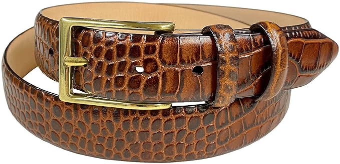Adam Gold Men's Genuine Full-Grain Cowhide Leather Dress Belt 1-1/8"(30mm) Wide Polished Buckle