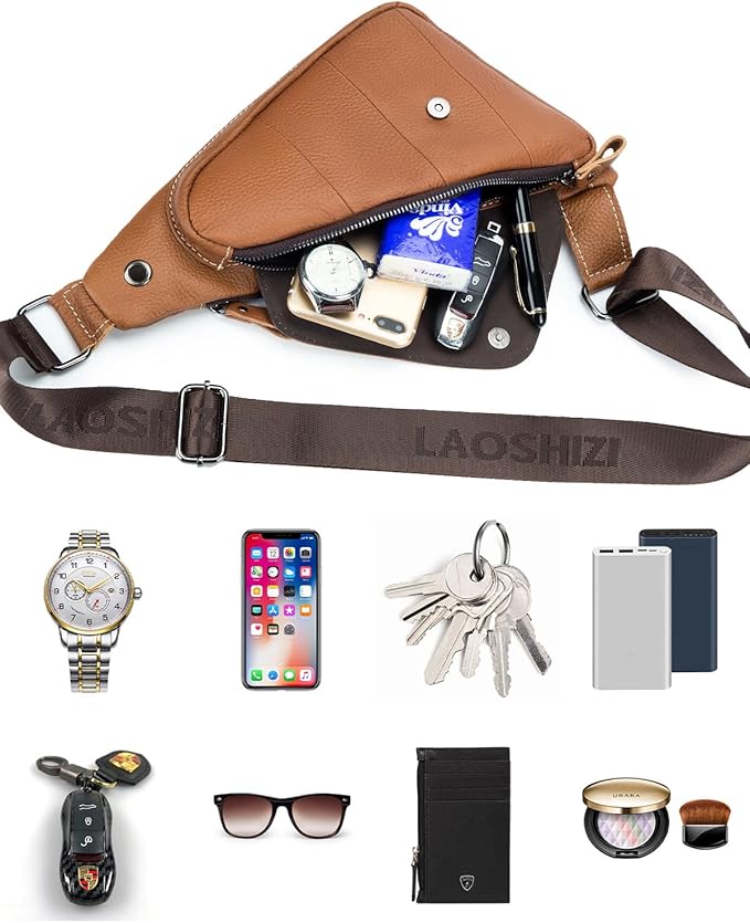 pundarika Genuine Leather sling bag for men women casual crossbody backpack small shoulder bag chest bag