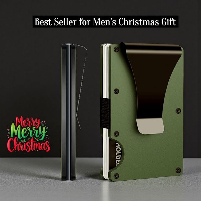 Leatherboss Wallet for Men RFID Blocking Minimalist Metal Card Holder with Money Clip Holds Credit Cards and Cash (Army Green)