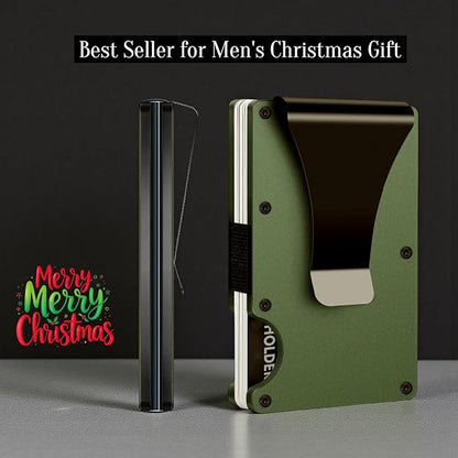 Leatherboss Wallet for Men RFID Blocking Minimalist Metal Card Holder with Money Clip Holds Credit Cards and Cash (Army Green)