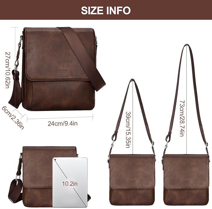 Leathario Men's Crossbody Bag, Vegan Leather, Shoulder Purse Side Sling Satchel, Small Messenger for Travel Work Daily