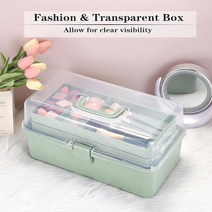 Tackle Box, 16-Inch Extra Large Art Storage Box with 3-Layer Folding Trays, Multipurpose Craft Organizers and Storage w/ Adjustable Dividers, Portable Tool Box for Sewing Supplies,Medicine &Cosmetics