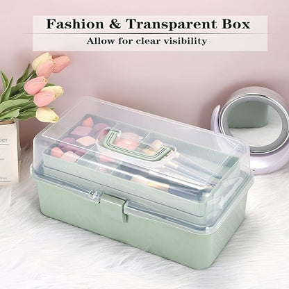 Tackle Box, 16-Inch Extra Large Art Storage Box with 3-Layer Folding Trays, Multipurpose Craft Organizers and Storage w/ Adjustable Dividers, Portable Tool Box for Sewing Supplies,Medicine &Cosmetics