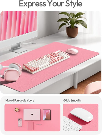 YSAGi Leather Desk Protector, Office Mat, Large Mouse Mat, Non-Slip PU Leather Blotter, Laptop Desk, Waterproof Writing Pad for Office and Home (Pink, 47.2" x 23.6")
