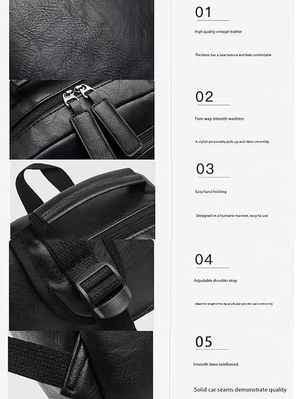 Unisex PU leather laptop bag work business bag hiking backpack leisure day bag university schoolbag (Large,Black 1)