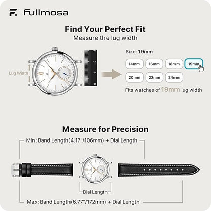 Fullmosa Watch Band, Quick Release Leather Watch Strap for Men Women, Replacement Bands Width 12mm 14mm 16mm 18mm 19mm 20mm 21mm 22mm 24mm