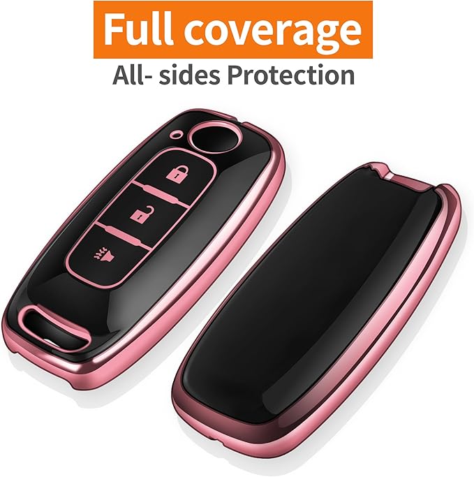 Sindeda for Nissan Key Fob Cover with Keychain Soft Full Protection Key Shell Key Case Compatible with 2023 2024 2025 Pathfinder Kicks Rouge(Pink, 3 Buttons)