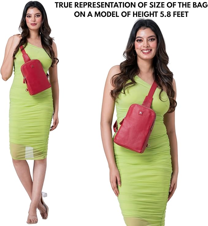 Leather Sling Bag for Women Genuine Crossbody Purse Small Trendy Cross Over Chest with Phone and Credit Card Slots (Red Nappa)