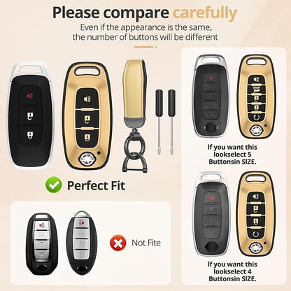 For Nissan Key Fob Cover Accessories- Matte TPU Key Fob Cover with Leather Keychain for 2023 2024 2025 2026 Rogue Pathfinder Versa 2025 2026 Sentra Patrol Armada Smart and More