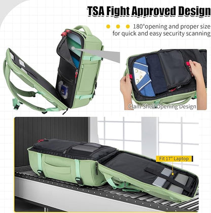 42L Travel Backpack with 4 Packing Cubes, TSA Friendly Flight Approved Carry-On Bag, Water-Resistant Business Backpack for Men Women, Fits 17.3" Laptop (Avocado Green)