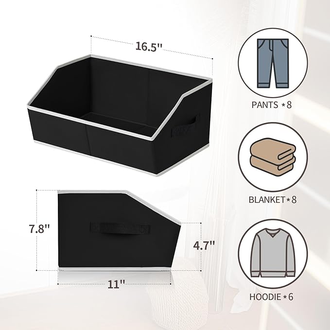 Homsorout Clothes Organizers and Storage - Fabric Cube Bins with Handles, Storage Baskets for Shelves, Trapezoid Collapsible Boxes for Home, Dorm, Office, 10 Pack, Black