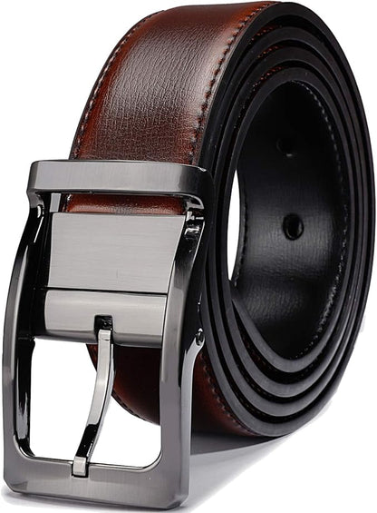 Belts for Men Reversible Leather 1.25” Waist Strap Fashion Dress Buckle Beltox