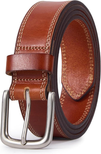 VATAN Men's Full Grain Leather Casual Every Day Jeans Belts, Handmade Men Leather Belt with Gift Box