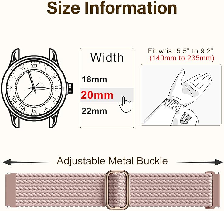 SNBLK 3 Pack 18mm 20mm 22mm Braided Watch Band Compatible with Garmin Vivoactive 5 Watch Bands/Vivoactive 6/3/4s, Quick Release Adjustable Elastic Nylon Loop Strap for Venu 3S/2S/Venu 3/2 Women Men