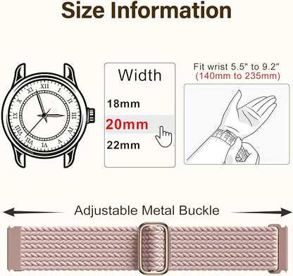 SNBLK 3 Pack 18mm 20mm 22mm Braided Watch Band Compatible with Garmin Vivoactive 5 Watch Bands/Vivoactive 6/3/4s, Quick Release Adjustable Elastic Nylon Loop Strap for Venu 3S/2S/Venu 3/2 Women Men