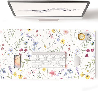 Colorful Star Large Mouse Pad, Floral Waterproof Office Desk Mat, Non-Slip Computer Gaming Mouse Pad, XXL PC Laptop Protector Pads, PU Leather Desk Writing Pads for Office Home, 31.5" x 15.7"