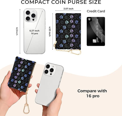 Dog Paw Cute Keychain Coin Purse for Women, Small PU Leather Change Pouch, Zipper Little Travel Credit Card Wallet for Girls, Tiny Zip Pocket Coin Holder with Key Ring for Ladies Gifts