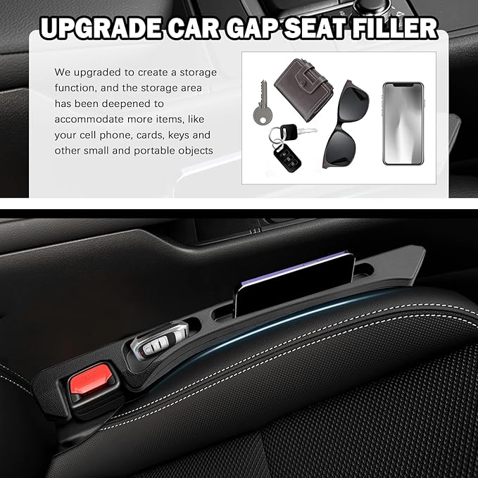 2PCS Deepened Car Seat Gap Filler Organizer,Multi-Function Car Gap Seat Filler with Dual Storage Slots & Bottom Charging Opening,No Drop Between Seats Cars Gaps Fillers Organizer