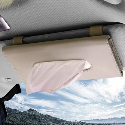 Khaki Car Tissue Refill Holder for Sun Visor, Hanging Tissue Clip, PU Leather