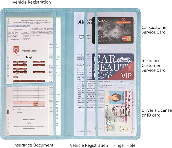 Car Accessories Registration and Insurance Holder,Leather Essential Card Magnetic Shut Vehicle Glove Box Organizer Case for Auto Driver License Document Truck Motorcycle Boat Men Women-Blue