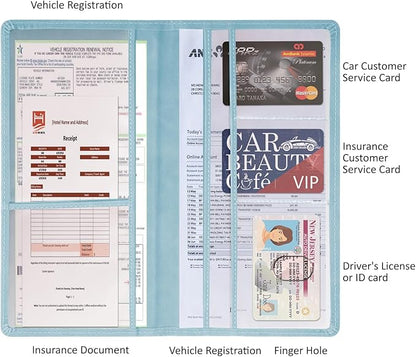 Car Accessories Registration and Insurance Holder,Leather Essential Card Magnetic Shut Vehicle Glove Box Organizer Case for Auto Driver License Document Truck Motorcycle Boat Men Women-Blue