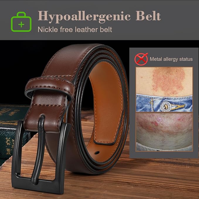 XZQTIVE TSA Belt For Men Metal Free Dress Belts Hypoallergenic Leather Belt With Black Buckle Nickle Free