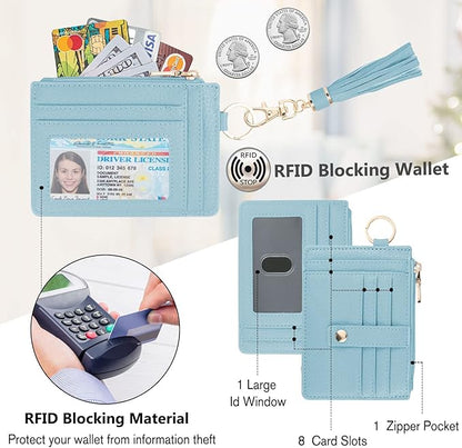 KNGITRYI Wallet Keychain Wristlet for Women,Slim RFID Credit Card Holder Purse Tassel Keychain Bangle Key Ring for Men Women