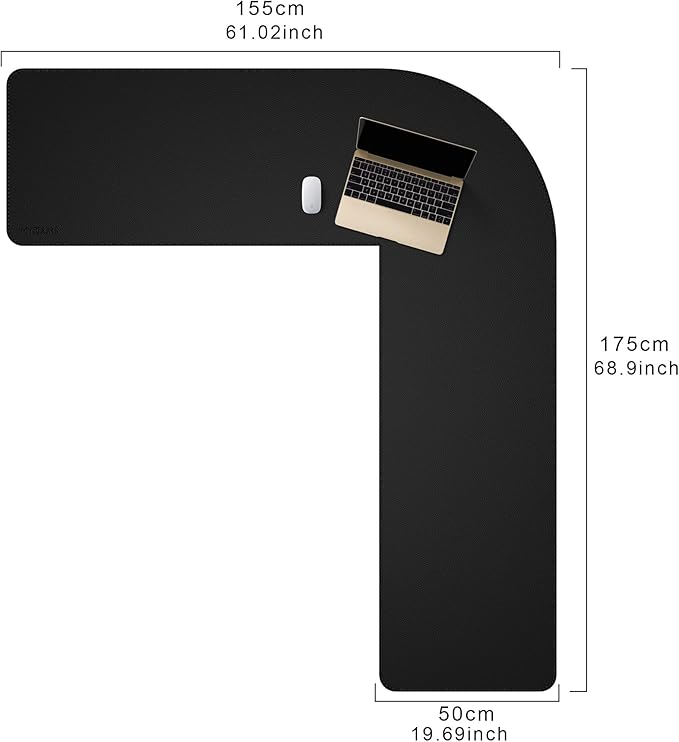 Mydours 61" x 69" x 20" L Shaped Desk Pad (Black), Extra Large Dual-Sided PU Leather Corner Desk Mat Protector for Home Office Computer Gaming