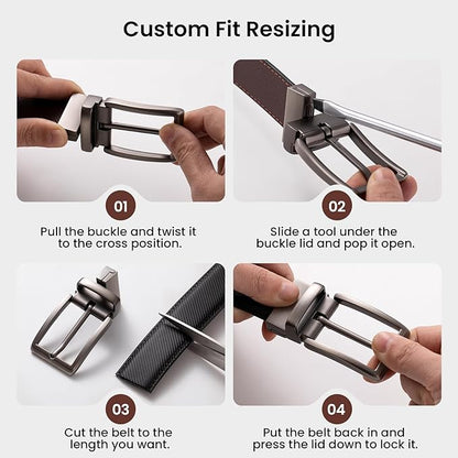 LMUGOOS 3 Pack Mens Belt Reversible Genuine Leather Belts - Adjustable & Cuttable 1.2" for Dress, Business, Casual & Jeans