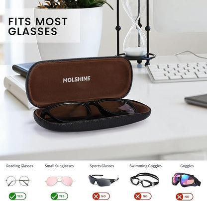 molshine Hard Shell PU Leather Glasses Case,Travel Portable Eyeglass Case for Men Women Girl Travel Study Work