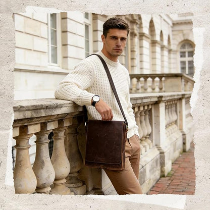 Leathario Crossbody Bag for Men Genuine Leather Small Messenger Shoulder Purse Side Vintage Satchel for Work Travel Daily