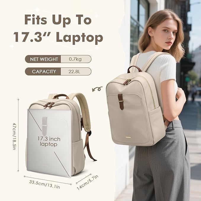 Laptop Backpack for Women,Casual Work Business Backpacks Purse Carry on Travel Backpack,17.3 Inch,Apricot
