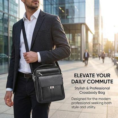 Men's Leather Crossbody Bag, Casual leather Bag for Men, Crossbody Bag Office Business,Handbag Purse Zipper