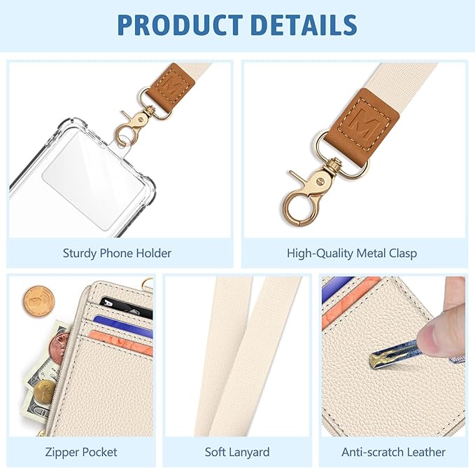 Piefly Lanyard Wallet with ID Badge Holder, Small RFID Credit Card Holder Women Keychain Wristlet, Slim Card Organizer with Zipper Pocket Phone Lanyard Wrist Strap Name Tag Woman Office Teacher Gift