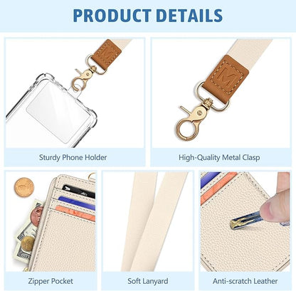 Piefly Lanyard Wallet with ID Badge Holder, Small RFID Credit Card Holder Women Keychain Wristlet, Slim Card Organizer with Zipper Pocket Phone Lanyard Wrist Strap Name Tag Woman Office Teacher Gift