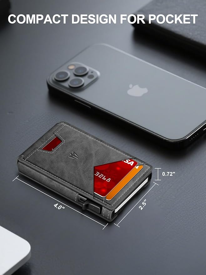 Wallet for Men，Slim Minimalist Wallet with Money Clip ＆ ID Window, RFID Blocking Pop-Up Credit Card Holder (Minimalist Wallet, Gray)