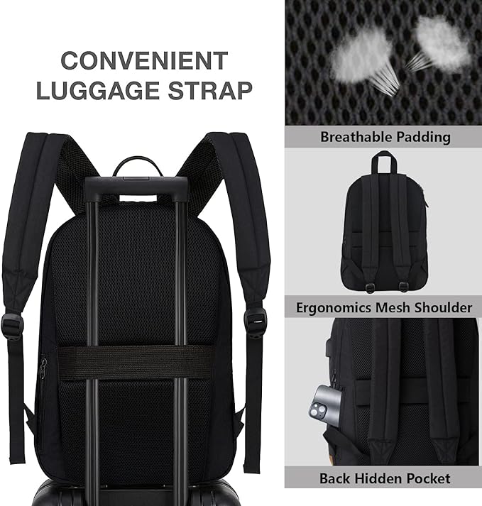 Lightweight Travel Laptop Backpack, Backpack with USB Charging Port For Men and Women, Carry-on Back pack, Casual Work Bag(Black Set)