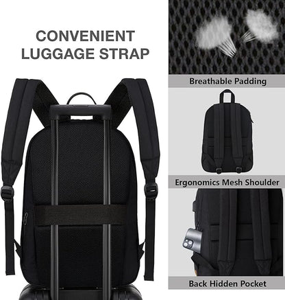 Lightweight Travel Laptop Backpack, Backpack with USB Charging Port For Men and Women, Carry-on Back pack, Casual Work Bag(Black Set)