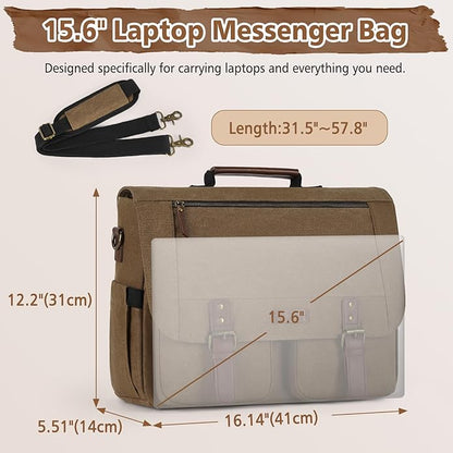 RAINSMORE Messenger Bag for Men, 15.6-17.3 inch Laptop Bag, Canvas Briefcase with Luggage Strap, Satchel for College Work