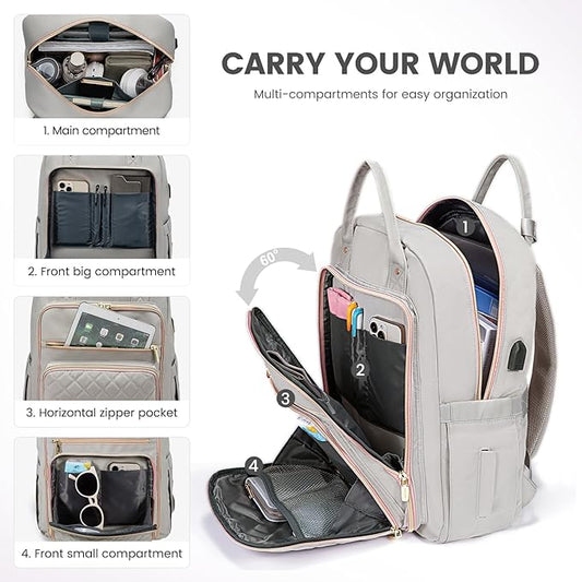 LOVEVOOK Laptop Backpack for Women, Water Resistant Travel Work Backpacks Purse Stylish College Business Teacher Nurse Computer Bag with USB Charging Port, Fits 15.6" Laptop