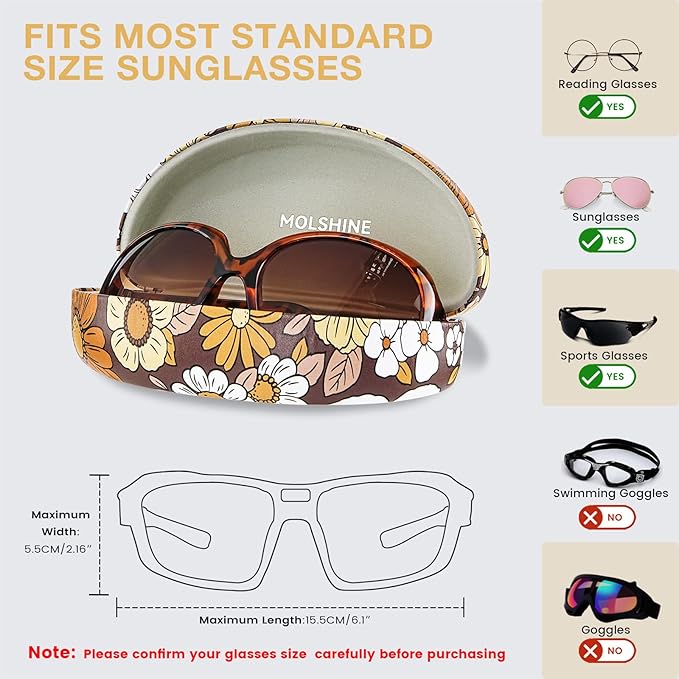 molshine Hard Shell Sunglasses Case,Large Glasses Case for Women Men Oversized Sunglass Eyeglasses