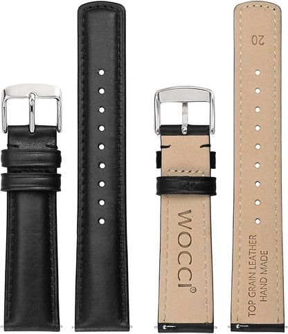 WOCCI Quick Release Watch Band, Distressed Genuine Leather, Stainless Steel Buckle, Strap Width 18mm 19mm 20mm 22mm 24mm