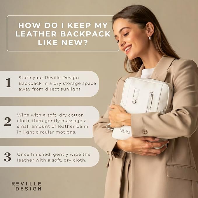 Full Grain Leather Backpack – Water-Resistant, Padded Laptop Compartment, Adjustable Straps, 16L Capacity, Slim Design, Leather Backpack for Men and Women - Cloud White