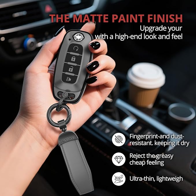 for Nissan Key Fob Cover Accessories- Matte TPU Key Fob Cover with Leather Keychain for 2023 2024 2025 2026 Rogue Pathfinder Versa 2025 2026 Sentra Patrol Armada Smart and More