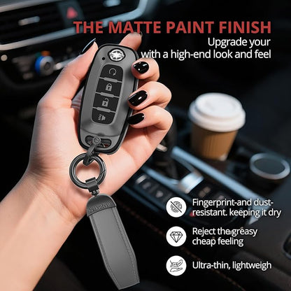 for Nissan Key Fob Cover Accessories- Matte TPU Key Fob Cover with Leather Keychain for 2023 2024 2025 2026 Rogue Pathfinder Versa 2025 2026 Sentra Patrol Armada Smart and More